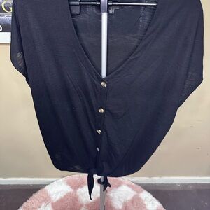 Torrid Black Button-Down Top with Tie Front